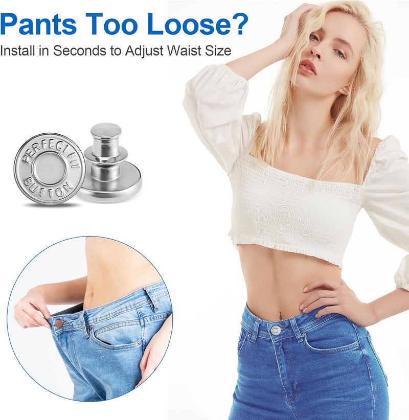 Ceryvop12 Sets Button Pins for Loose Jeans, No Sew and No Tools Instant Replacement Snap Tack Pant Button, Reusable and Adjustable Metal Pants Tightener - Image 4